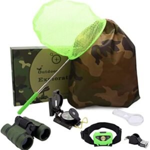 Kids Outdoor Adventure Set :Educational Children’s Toys Binoculars, LED Headlamp Flashlight, Compass, Magnifying Glass Whistle Butterfly Net & Backpack(Camo Color) for Boys