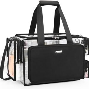 Relavel Clear Makeup Bag Extra Large Makeup Artist Kit Set, Cosmetic Storage Organizer Hair Stylist Traveling Bag, Transparent Tote Duffle Beach Toiletry Bag with Adjustable Dividers & Shoulder Strap