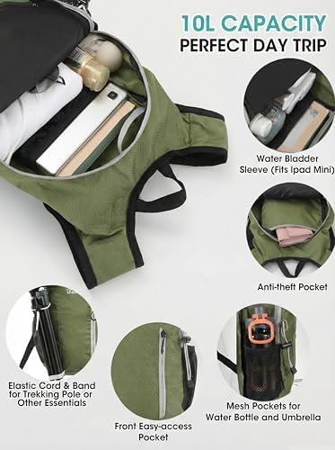 Foldable Small Hiking Backpack with 3 Strap Pockets – Lightweight 300D Spill-proof Daypack for Men Women – Packable Small Travel Backpack with Chest Strap & Trekking Pole Holder – Durable Outdoor Bag - Image 4