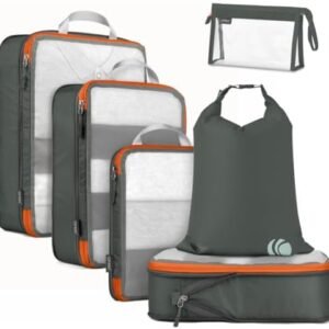 Cipway Compression Packing Cubes, See Through Mesh Luggage Organizer Bags, Travel Essentials for Carry on Suitcase with Laundry Bag and Clear Toiletries Bag(6Pcs,Grey)