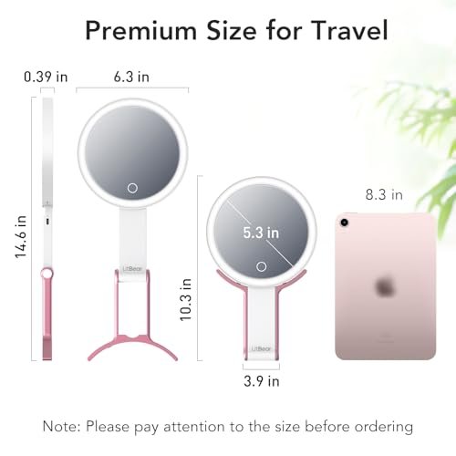 LitBear Travel Makeup Mirror with Lights, Rechargeable Double-Sided 10X/1X Magnifying Mirror, Portable Lighted Beauty Mirror, 3 Color Lighting, Dimmable Touch Screen, Tabletop Handhold Hanging (White) - Image 8
