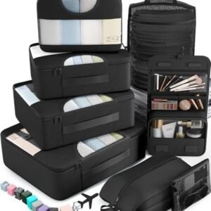 Veken 10 Set/8 Set Packing Cubes for Travel Essentials, Suitcase Organizer Bags in 4 Sizes, Carry-On Luggage Accessories with Laundry & Toiletry Bag, Airplane Must-Have, Road Trip & Camp Gifts for Men