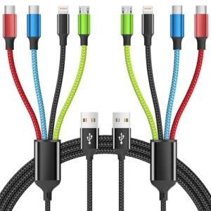 Travel Essentials Multi Charging Cable [2Pack 5FT], Car Accessories 4 in 1 Charging Cords, USB Cable Phone Charger with IP/Type C/Type C/Micro, Compatible with Most Phones/Tablets and More