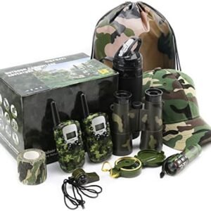 Kids Explorer Kit - 10-in-1 Nature Explore Set with Walkie Talkies, Binoculars, Compass, LED Flashlight - Outdoor Adventure Kit for Boys and Girls - Complete Camping Gear Bundle