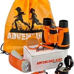 Adventure Kidz Outdoor Exploration Kit, Children’s Binoculars, Flashlight, Compass, Fox Whistle, Magnifying Glass, Backpack. Great Gift Set for STEM, Pretend Play
