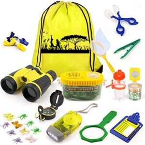 24 Pcs Kids Explorer Kit & Bug Catcher Kit for Kids, Outdoor Toys Adventure Camping Kit with Drawstring Bag, Binoculars, Compass, Butterfly Net, Educational Nature Exploration Toys Gift for Boys Girls