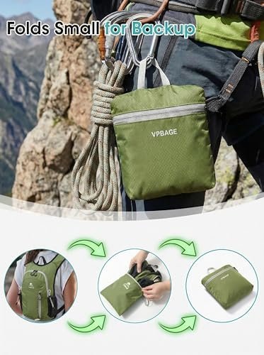 Foldable Small Hiking Backpack with 3 Strap Pockets – Lightweight 300D Spill-proof Daypack for Men Women – Packable Small Travel Backpack with Chest Strap & Trekking Pole Holder – Durable Outdoor Bag - Image 7